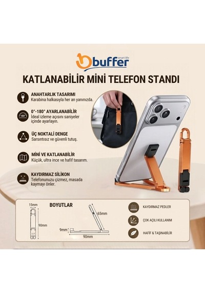 Privo Katlanabilir Mini Telefon Standı, Anahtarlık Özellikli Taşınabilir Masaüstü Plastik Cep Telefonu Tutucu Çok Renkli