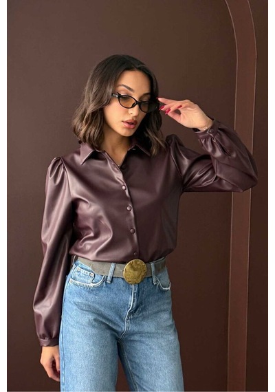 Verymoda Suni Deri Gömlek - F2044 Kahve