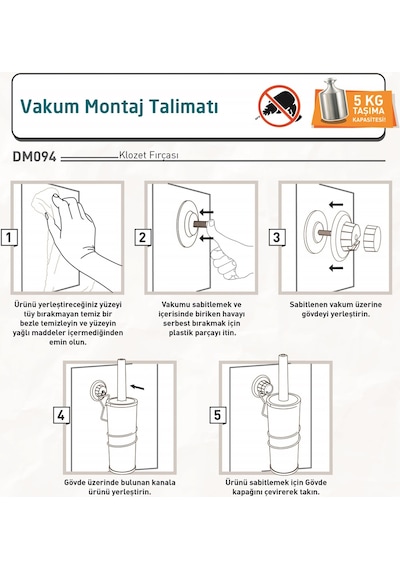 Teknotel Vakumlu Paslanmaz Tuvalet Fırçası Krom Dm095
