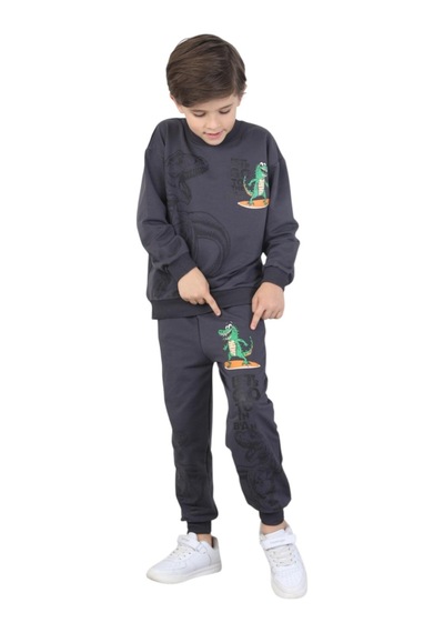Erdem Kıds Erkek Çocuk Dinozor Baskılı Pijama Takımı İki İplik Eşofman Takımı Okul İkili Takım Füme Füme Erdem Kıds Erkek Çocuk Dinozor Baskılı Pijama Takımı İki İplik Eşofman Takımı Okul İkili Takım Füme Füme