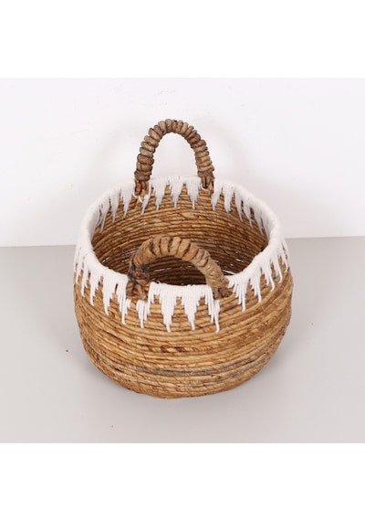 Avanos Doğal Abaka El Yapımı Yuvarlak Kulplu Sepet 35x32x32 Cm Bej