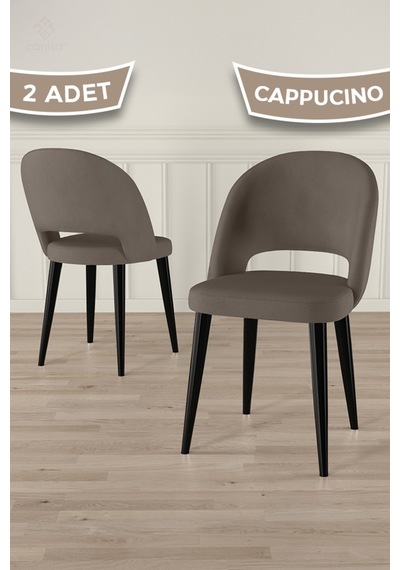 Canisa Pane Serisi 2 Adet Cappucino Mutfak Sandalyesi Babyface Kumaş Siyah Ayak Cappucino Sandalye Siyah Ayak