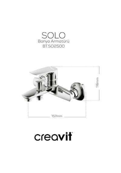 Creavit Solo Lavabo Banyo Eviye Bataryası 3'lü Set SO1500-SO2500-SO8500 Krom