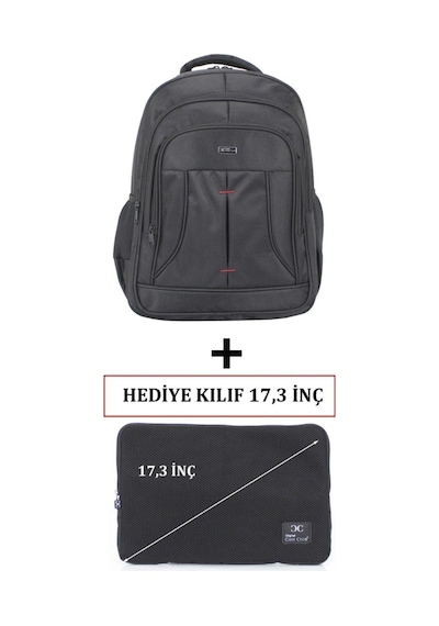 Case Club 2114 Büyük Laptop Sırt Çantası 17 İnç Kılıf Hediyeli Günlük Okul Sırt Çantası Siyah