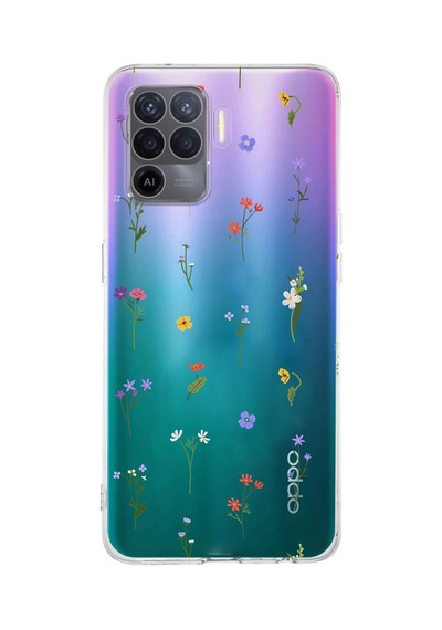 Oppo Reno 5 Lite Uyumlu Minik Kır Çiçekleri Baskılı Silikon Kılıf