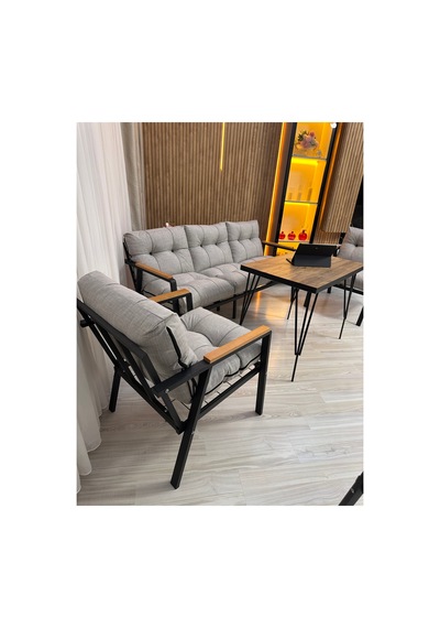 Houseart Açelya Balkon, Bahçe, Cafe - Salon - Metal Kanepe Koltuk Takımı 3+1+1 + Masa Açık Gri Houseart Açelya Balkon, Bahçe, Cafe - Salon - Metal Kanepe Koltuk Takımı 3+1+1 + Masa Açık Gri