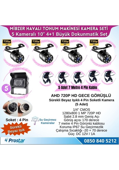Mibzer İçin 4+1 Büyük Kameralı 10.36 İnç Dokunmatik Monitör Beşe Bölen Kayıtlı 256 Gb Sd Kart Destekli