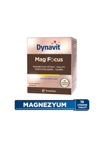 Dynavit Mag Focus 15 Çiğneme Tab - Magnezyum Malat & Sitrat, Fosfotidilserin, B6 & B12 Vitamini - Odaklanma
