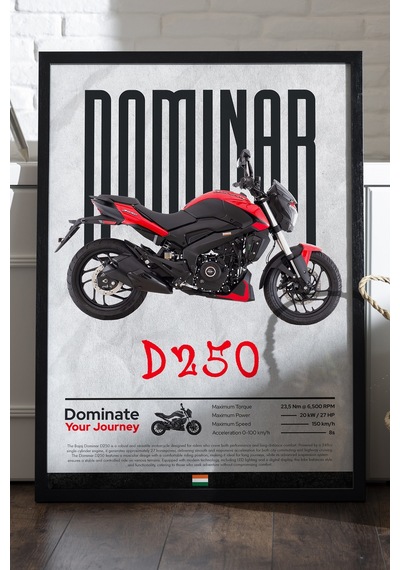 Bajaj Dominar 250 Siyah Ahşap Çerçeveli Poster, Dekoratif Motosiklet Duvar Tablosu