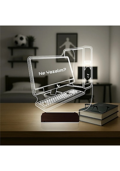 Luvivia Bilgisayar Tasarım Gamer Pc Kişiye Özel 3d Lamba - Masa Gece Lambası Şeffaf