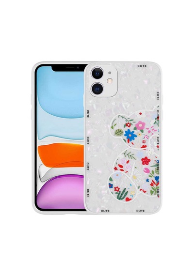 Zore Apple iPhone 11 Uyumlu Desenli Sert Silikon Omsy Mumila Kılıf-white Bear