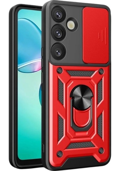 Samsung Uyumlu Galaxy S25 Plus Kılıf Pars Lens Yüzüklü Silikon Kırmızı