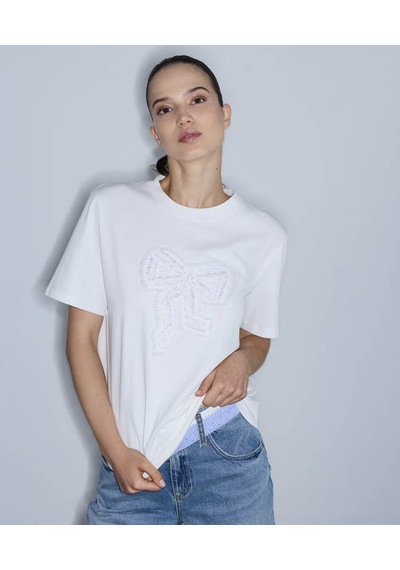 İpekyol Fiyonk Aplikeli Beyaz Kadın T-shirt Iw6260070173