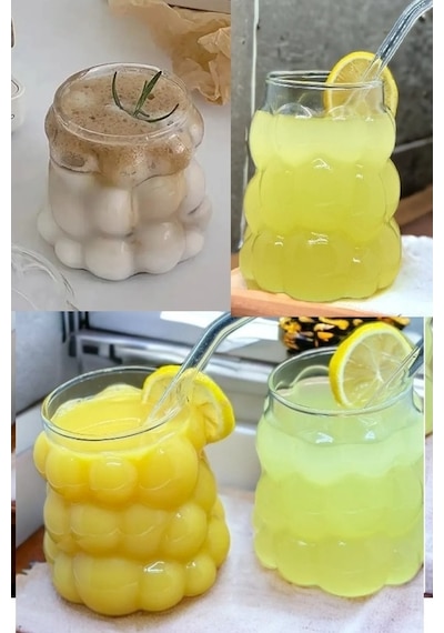6 Adet Üzüm Kabartmalı Borosilikat Cam Bardak Sunumluk Pinterest Bubble Bardak Soğuk Kahve Bardağı Şeffaf