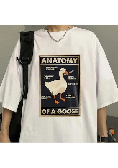 Tarzsokak Duck Anatomy Baskılı Beyaz Unisex Oversize Beyaz