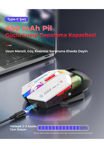 Mkespn W19 Dual Mode Kablosuz Gaming Mouse 10000 Dpı 7 Tuş Makro 1000hz Rgb - Siyah Beyaz