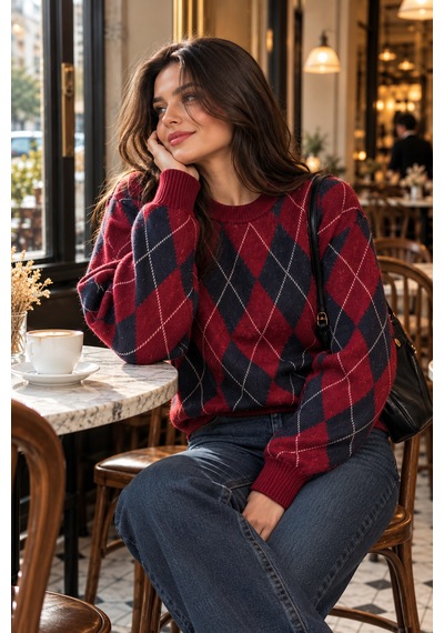 Cloudymood Kadın Bordo Lacivert Baklava Desenli Bisiklet Yaka Oversize Triko Kazak Bordo-lacivert - 937711675 Bordo-lacivert Cloudymood Kadın Bordo Lacivert Baklava Desenli Bisiklet Yaka Oversize Triko Kazak Bordo-lacivert - 937711675 Bordo-lacivert