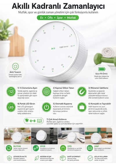 Beyaz Led Göstergeli Mekanik Mutfak Manyetik Ve Ayaklı Zamanlayıcı Timer Thr396by