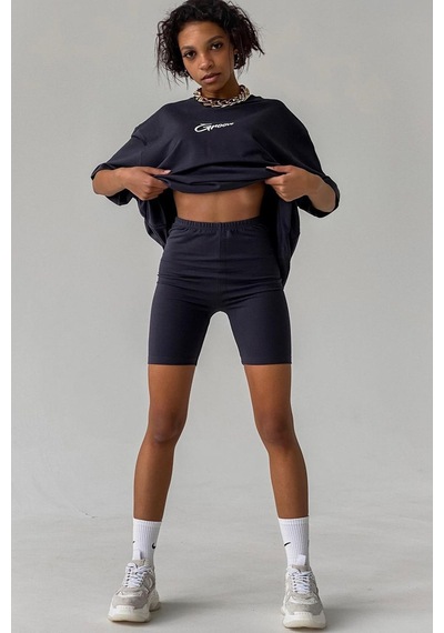 Siyah Baskılı Oversize Tişört Mg1491