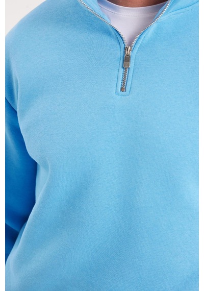 Tudors Unisex Relax Fit Rahat Kesim Pamuklu İçi Polarlı Yarım Fermuarlı Mavi Dik Yaka Sweatshirt-35154 Mavi Tudors Unisex Relax Fit Rahat Kesim Pamuklu İçi Polarlı Yarım Fermuarlı Mavi Dik Yaka Sweatshirt-35154 Mavi