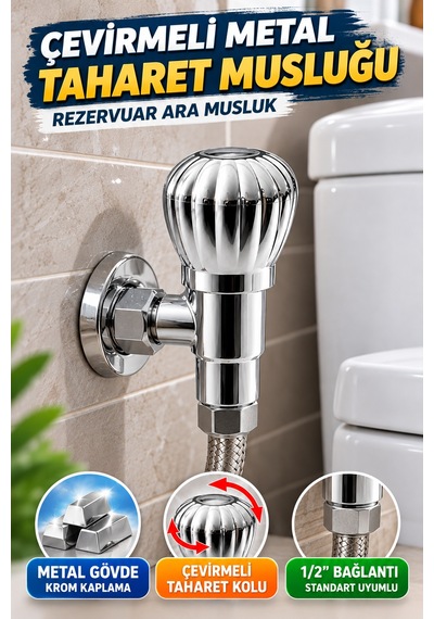 Çevirmeli Metal Taharet Musluğu Krom Kaplama 1/2 İnç Wc Klozet Rezervuar Ara Musluğu Vanası Model 4