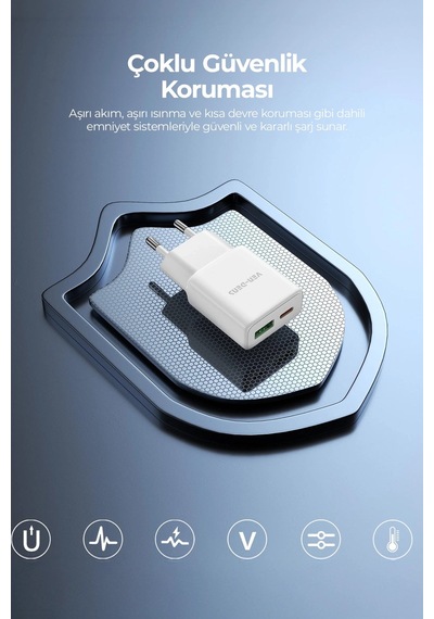 Ven-dens Vd-tc017bac 30 W Pd Type-c Hızlı Şarj Adaptörü, Usb-c Ve Usb-a Çift Port, Kompakt, Beyaz