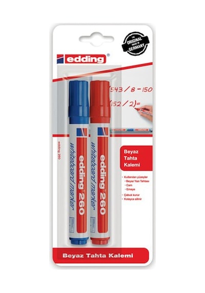 Edding Beyaz Tahta Kalemi 2Li Blister Kırmızı - Mavi
