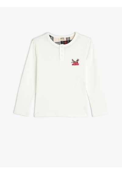 Koton Pamuklu Pijama Üstü Uzun Kollu Yuvarlak Yaka Beyaz 5wlm40018mk