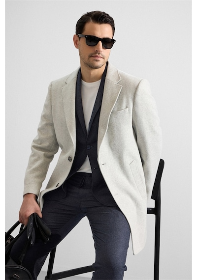 Süvari Gri Slim Mono Yaka Cepsiz Kaban Kb2010100321-s05 Gri