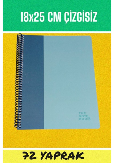 18x25 Cm Çizgisiz 72 Yaprak Telli Karton Kapak Defter 60 Gr Beyaz Sayfa Gri