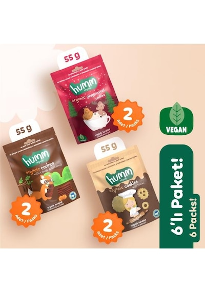 Organik Vegan Tatlı Kurabiye Atıştırmalık Paketi - 6 Adet 3 Çeşit 320 G