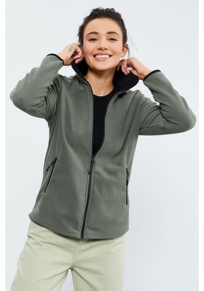 Tommy Life Çağla Dik Yaka Fermuarlı Rahat Form Kadın Polar Sweatshirt - 97173 Çağla