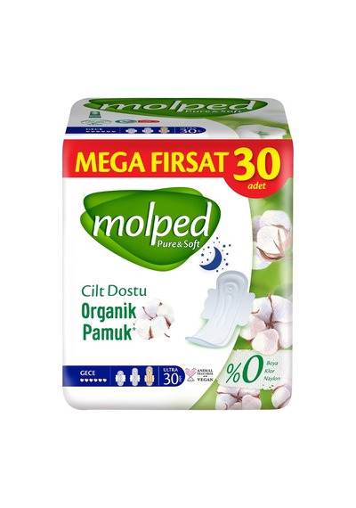 Molped Pure & Soft Gece 30'lu Hijyenik Ped, %100 Yumuşaklık Ve Güven 3'li Ekonomik Paket - 3 Ad Tarı
