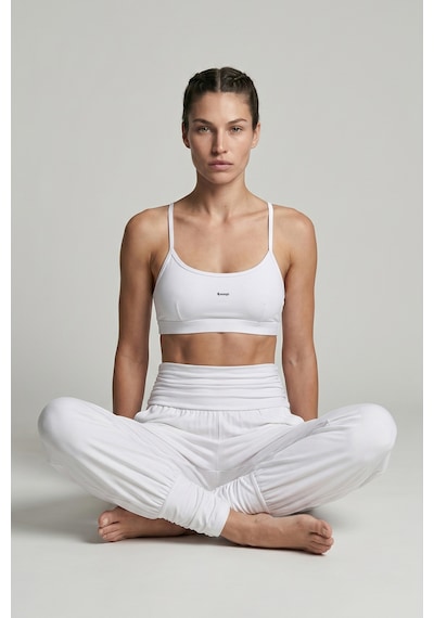 Woneagle Kadın Beyaz Yüksek Bel Büzgü Detaylı Şalvar Kesim Pilates Ve Yoga Spor Takımı Beyaz Beyaz