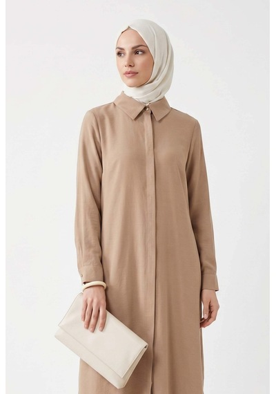 Armine Trend Gizli Düğmeli Uzun Gömlek Tunik Vizon 26ytd453