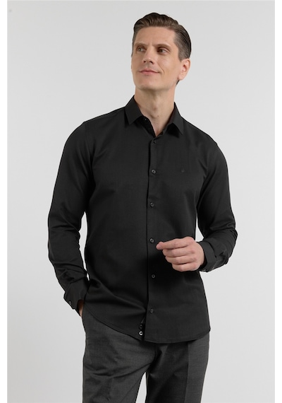 İmza Siyah Sert Yaka Uzun Kol Cepsiz Slim Fit Pamuklu Gömlek 1004255284