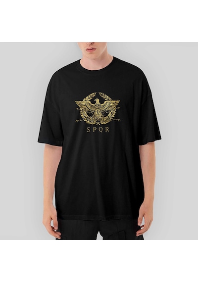 Roman Empire Emblem Oversize Siyah Tişört Siyah