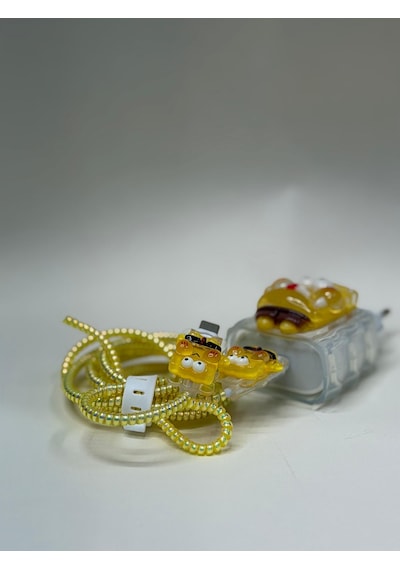 Sweety iPhone Uyumlu Kablo Ve Başlık Koruyucu Set Sarı