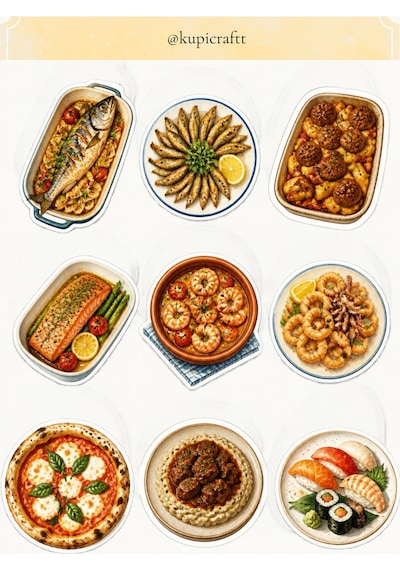 6 Sayfa Tarifler Temalı Sticker Seti Yemek Sticker Tarif Ajanda Scrapbook Journal - 937688399 Diğer