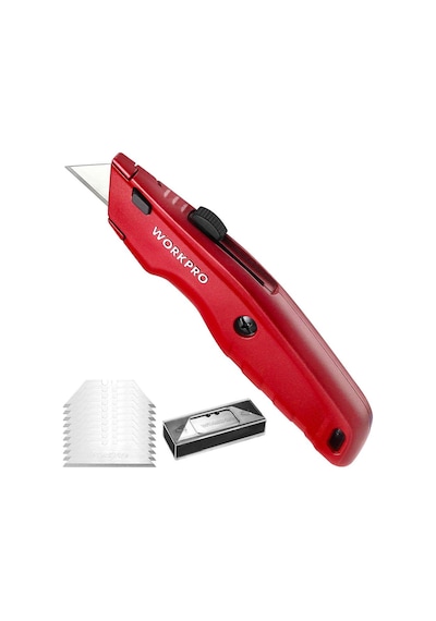 Workpro Wp213017 Ağır Hizmet Alüminyum Gövde Geri Çekilebilir Rötuş Maket Bıçağı + 3 Adet Yedek Bıçak