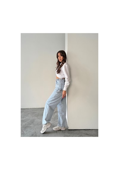 Blue Marlın Yan Kemer Buz Kar Tokalı Kargo Cep Detaylı Baggy Jeans Buz Kar