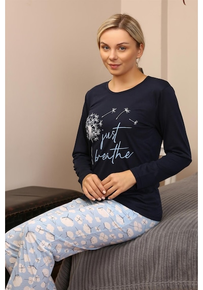 Akbeniz Kadın Penye Uzun Kol Pijama Takım 4189 - M Lacivert