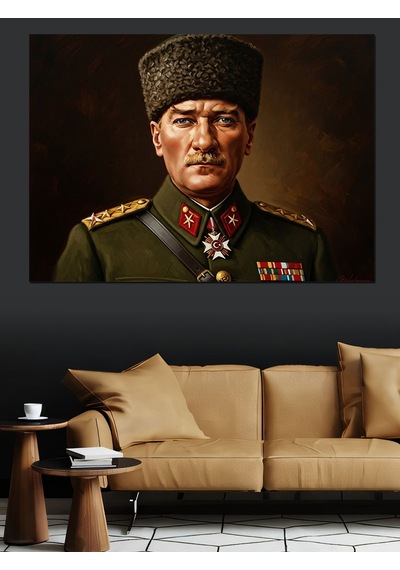 Üniformalı Heybetli Atatürk Portresi 2 Dekoratif Kanvas - Mdf Ahşap Tablo