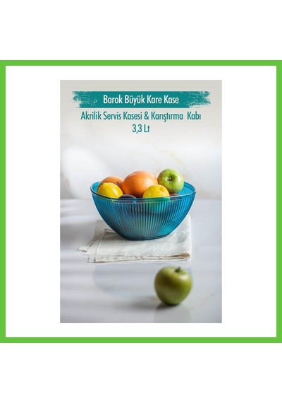 Bezos Akrilik Barok Aquamarin Büyük Kare Meyve & Salata Kasesi & Karıştırma Kabı / 3,3 Lt Cam Değildir Dmc