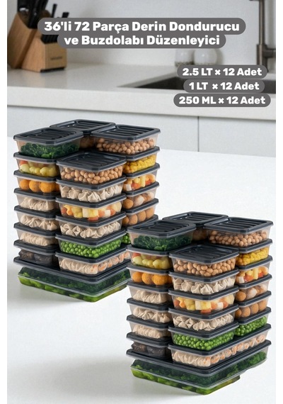 36'lı 72 Parça Derin Dondurucu Buzdolabı Düzenleyici Organizer Saklama Kabı Gri - 751810336 Gri