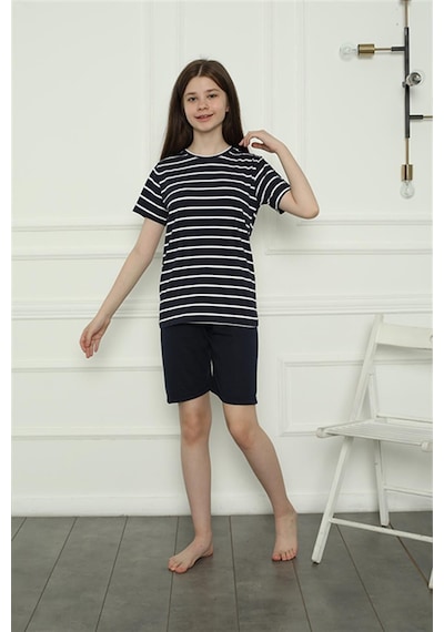Akbeniz Kız Çocuk Penye Şortlu Pijama Takım 20407 Lacivert