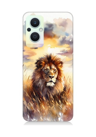 Oppo Reno 7 Lite Uyumlu Günbatımında Gururlu Aslan Desenli Silikon Kılıf Çok Renkli