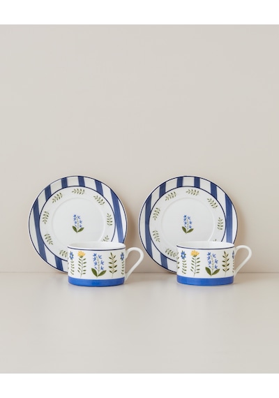Lora Flora Porselen 4 Parça 2 Kişilik Çay Fincanı Takımı 220 Ml Renkli
