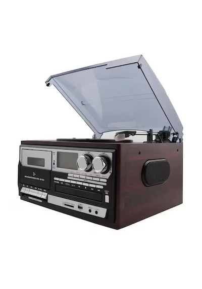 Knstar KN-110 Bluetooth CD Kaset USB Radyo Pikap Ahşap Siyah