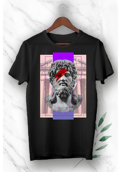 Flood Of Style Unısex Mitoloji Renkli Heykel Baskılı T-shirt Siyah